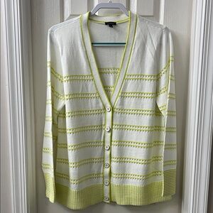 Talbots White and Lime Green Striped Sweater